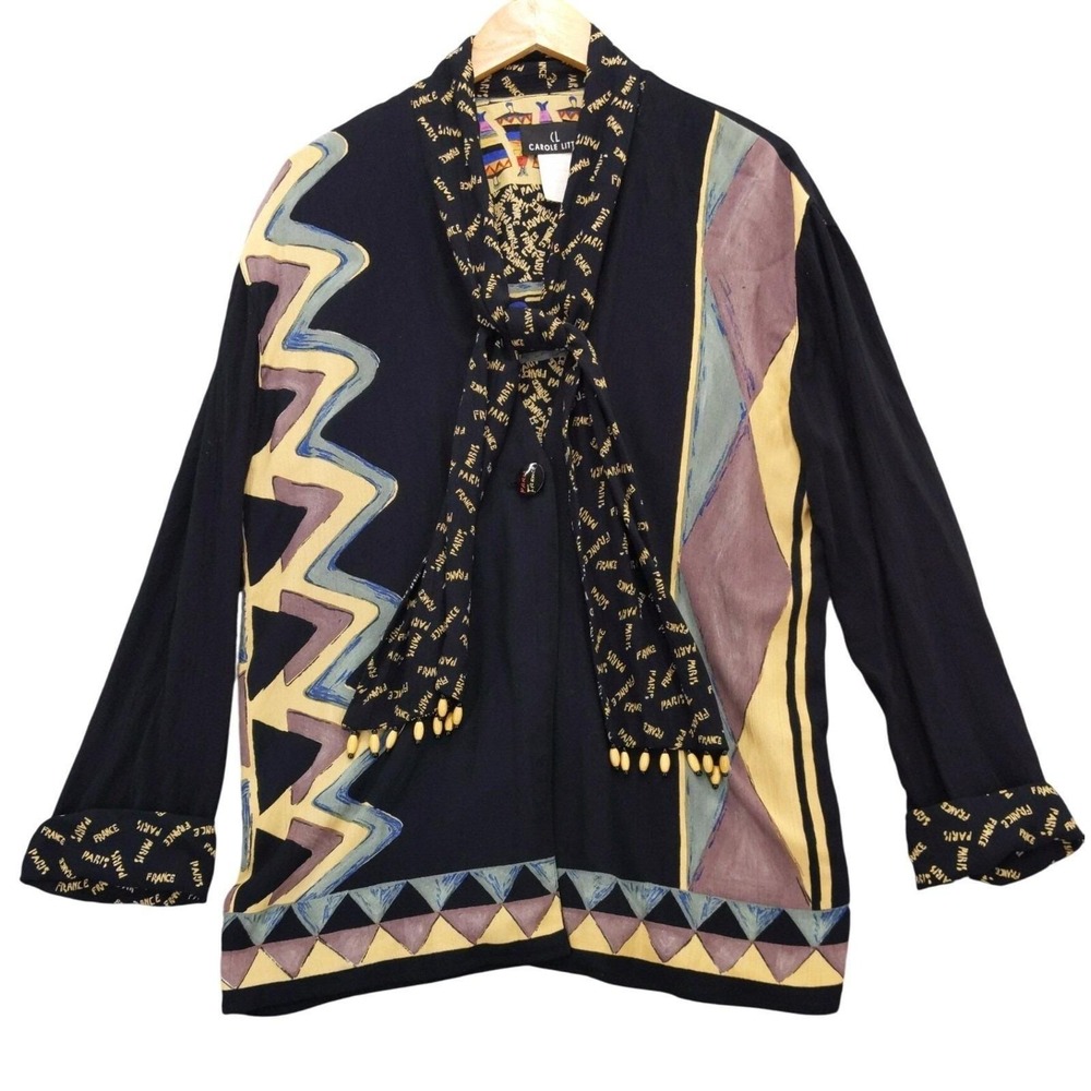 vtg Carole Little Paris France Art to Wear Rayon Blazer Jacket‎ 8 German Fabric